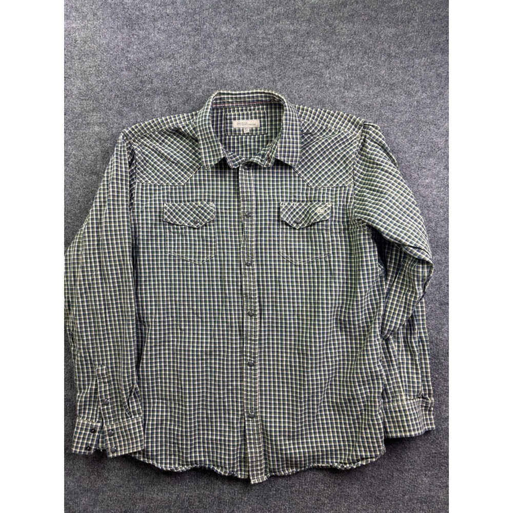 Blue Ranchwear Western‎ Snap Shirt Mens XL Green Plaid Long Sleeve Cotton 63685